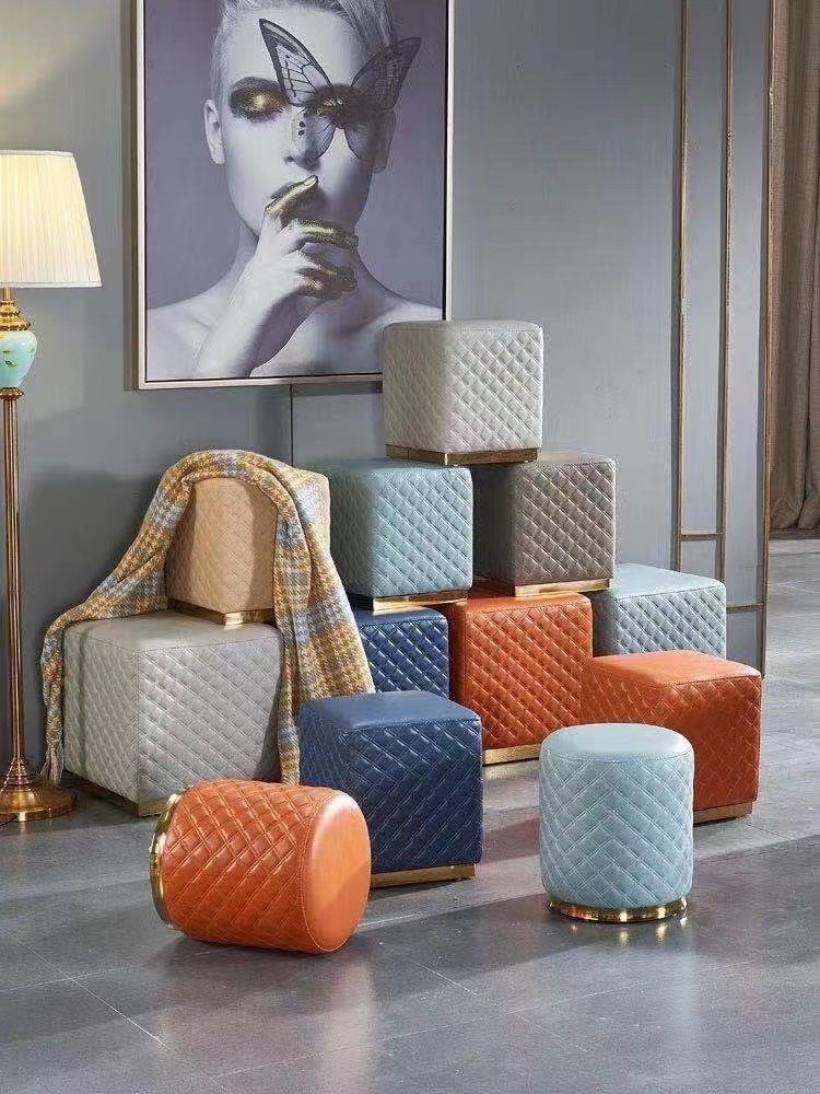 2023 New type Modern Benches Chair Orange Cube Stool Small Design Living Room High-density Sponge Filling Chairs In Shoes Stool