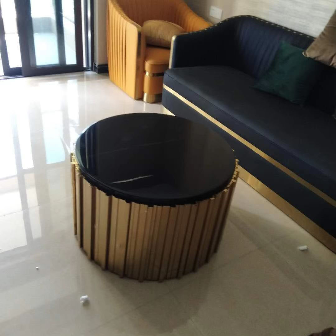 Modern Gold Metal Stainless steel Coffee Table Basse With Black Marble Top Round Centre Tables For Middle Living Room Furniture