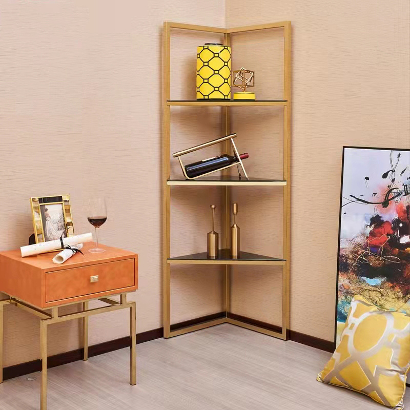 Modern Style Bookcase Living Room Furniture Book Shelves Triangle Glass And Gold Metal Bookshelf Simple Steel Stainless Frame