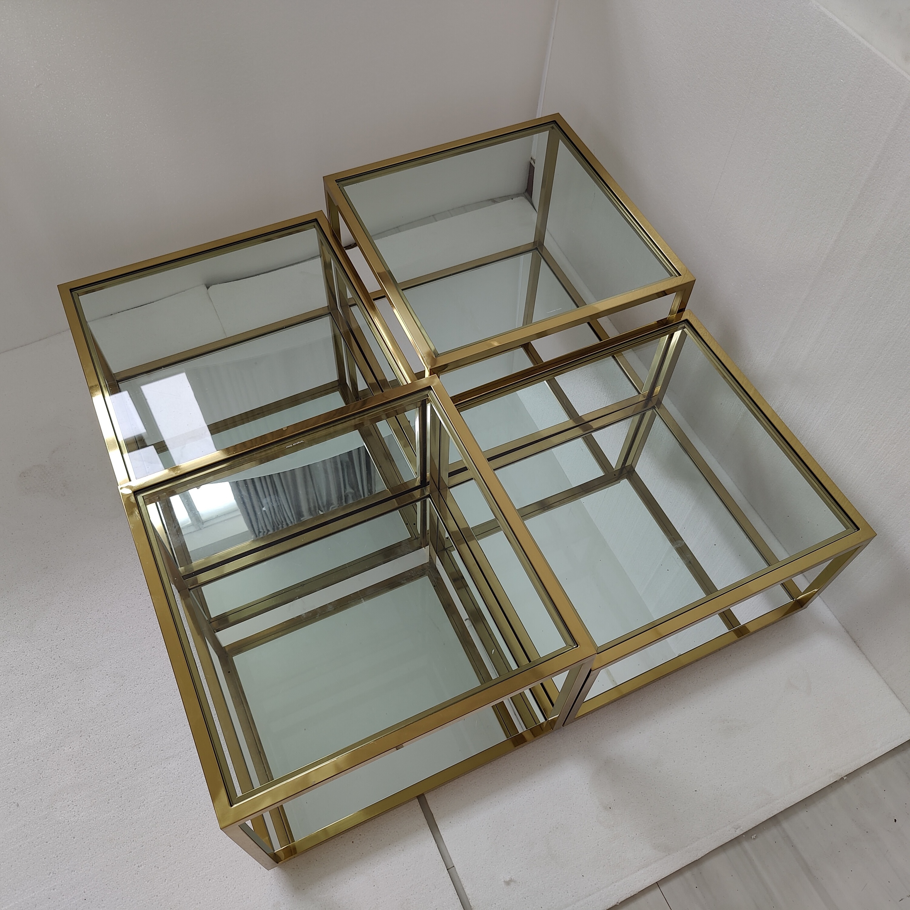 Modern Luxury Design Coffee Table Set Furniture Living Room Set Square Gold 304 SS Frame Centre Table Glass Mirror Coffee Tables