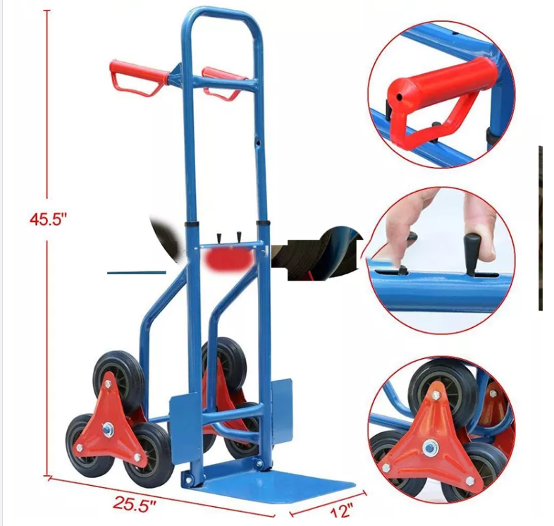 Heavy-Duty Foldable Hand Truck Stair Climber Hand Truck and Dolly Trolley Cart with Telescoping Handle and Six Wheels