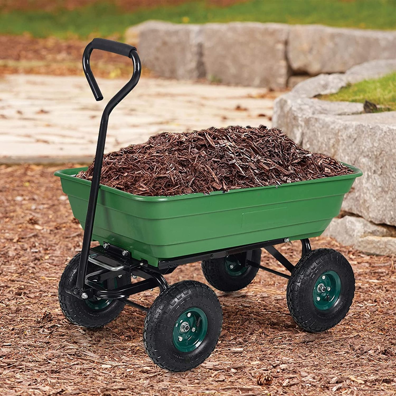 Four-Wheeler Color Tray Garden Wheelbarrow Tipper Cart  heavy duty tool cart TC2145