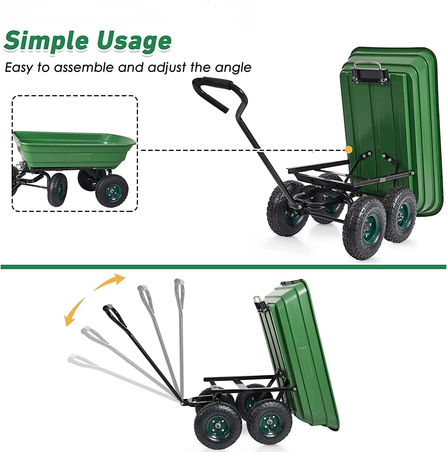 Four-Wheeler Color Tray Garden Wheelbarrow Tipper Cart  heavy duty tool cart TC2145