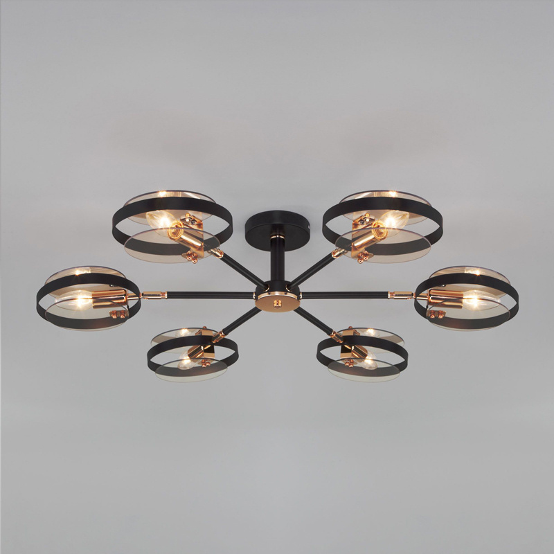 Industrial iron glass 6-lights chandelier rustic semi flush mount ceiling light fixture