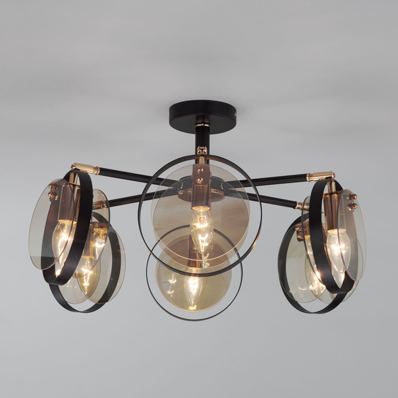 Industrial iron glass 6-lights chandelier rustic semi flush mount ceiling light fixture