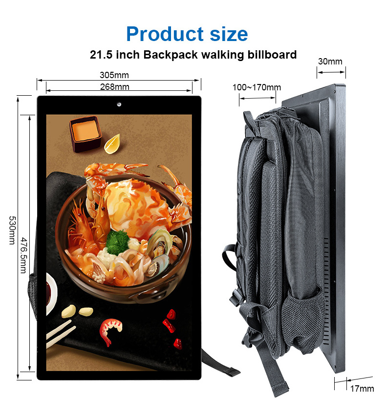 Portable Advertising LCD High Brightness Touch Screen Advertising Display Backpack Billboard Digital Signage