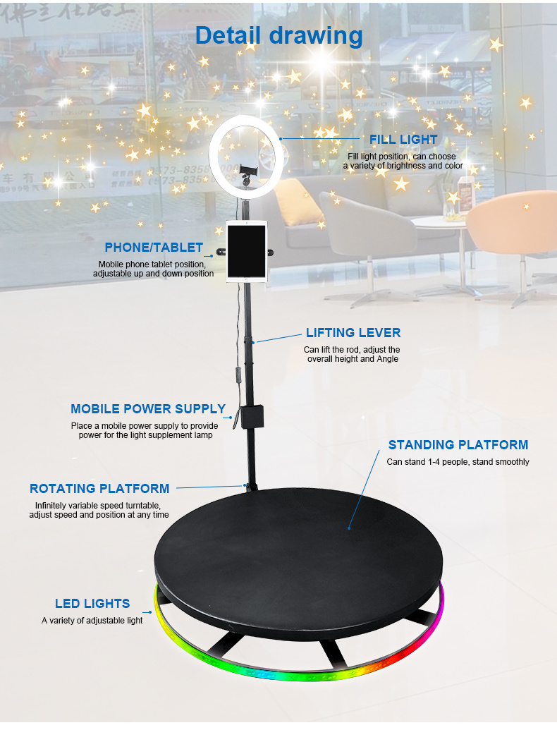 Magic 360 Degree Slow Motion 360 Photo Booth Platform Video Live Room 360 Photo Booth With Light  Camera  Rotation Stand