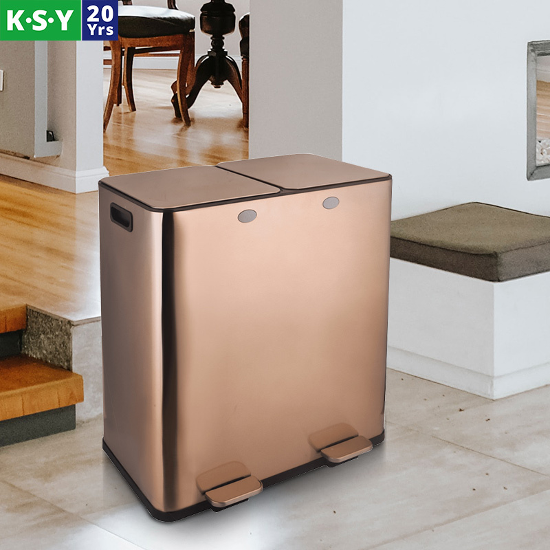 Hot Selling 16 Gallon Air Damper Stainless Steel Trash Can Double Recycle Bin With Odor Control System