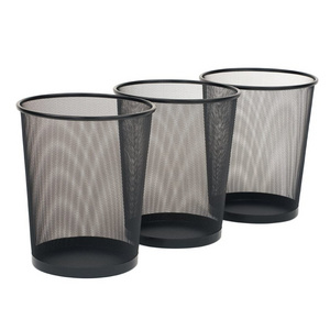 Black round Mesh Metal Trash Can Office Garbage Paper Clutter Recycling Bin for Home or Kitchen Steel Wastebasket