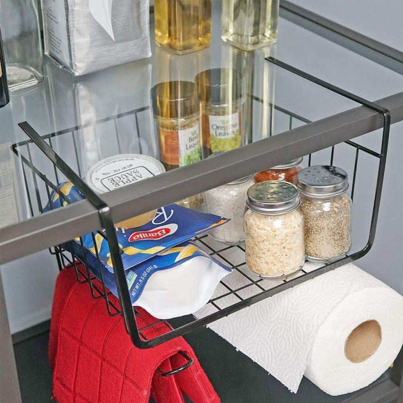 Under Shelf Storage Basket Sink Organizer Cabinet Rack Kitchen Wire Hanging Storage Basket Storage Baskets Under Shelf Kitchen