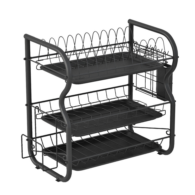 Large Capacity Kitchen Plate Storage Holder Stainless Steel 3 Tier Dish Rack Kitchen Storage Dish Drying Rack