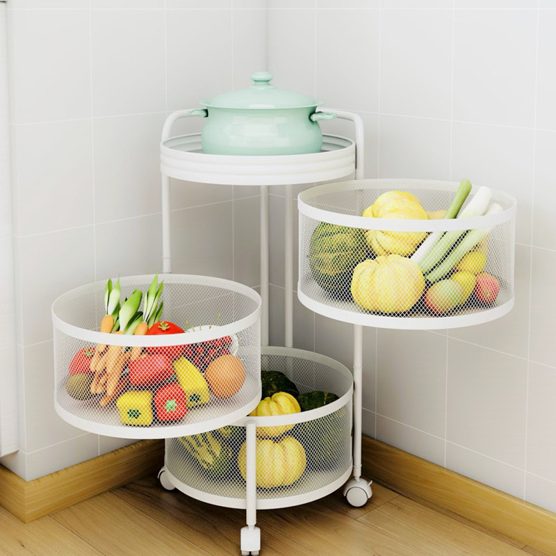 KSY Rack Rotatable Storage Vegetable Fruit Basket 360 Degree Rotating Storage Rack Storage Space Multi-layer Rotatable Shelf