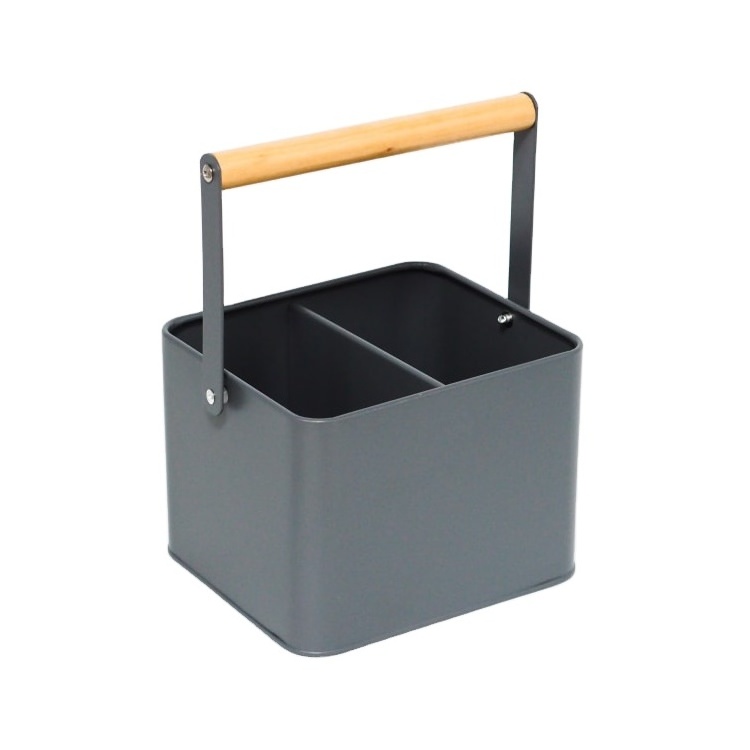 Galvanized Metal Square Garden Tools Laundry Box Home Kitchen Portable Storage Utensil Caddy