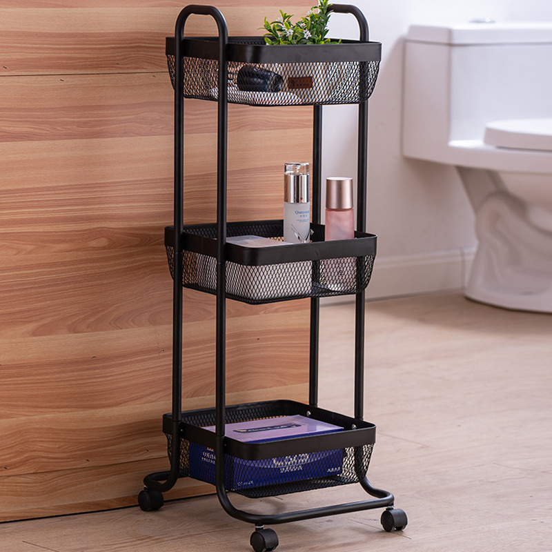 Bathroom Kitchen Storage Basket Organizer Vegetable Shelf Rotation Rolling Drawers Rack 3 Tier Metal Trolley Cart