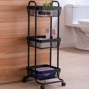 Bathroom Kitchen Storage Basket Organizer Vegetable Shelf Rotation Rolling Drawers Rack 3 Tier Metal Trolley Cart