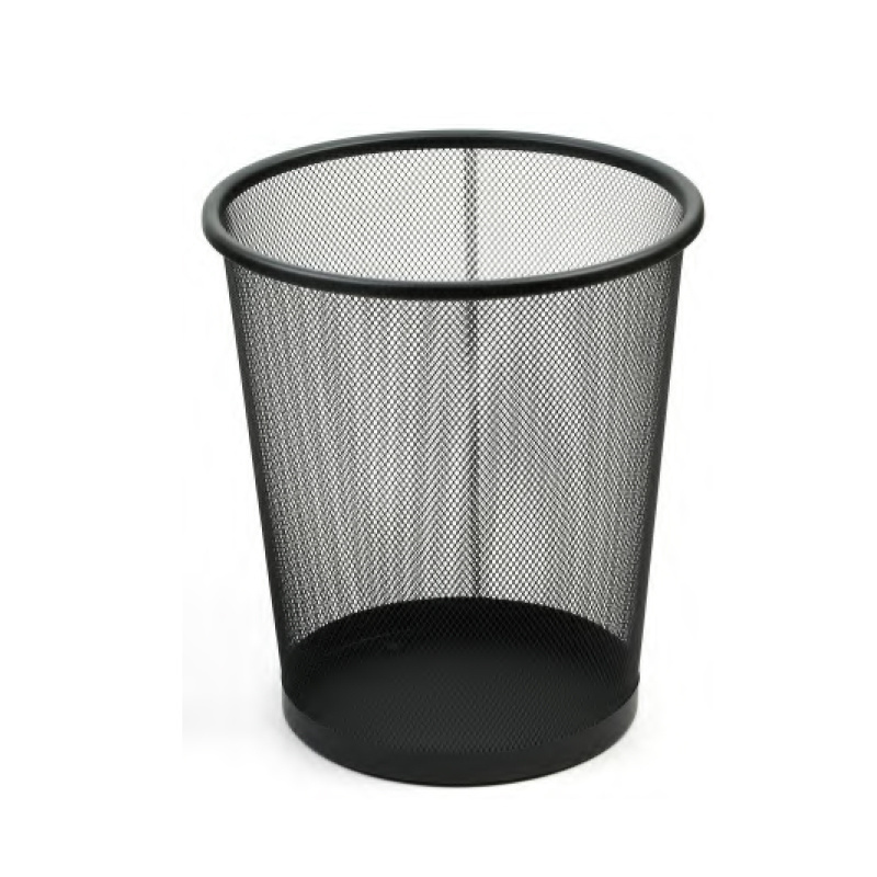 Black round Mesh Metal Trash Can Office Garbage Paper Clutter Recycling Bin for Home or Kitchen Steel Wastebasket