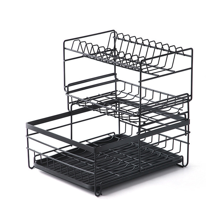 Multi Purpose Kitchen Dinner Plate Dish Rack 3 Tier Dishes Storage Rack with Drainboard Set