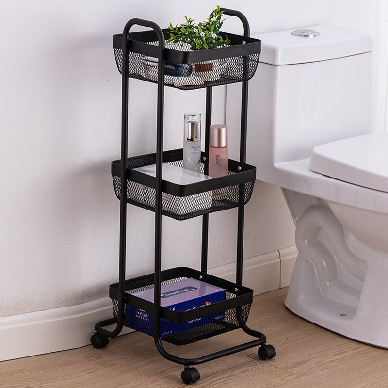 Bathroom Kitchen Storage Basket Organizer Vegetable Shelf Rotation Rolling Drawers Rack 3 Tier Metal Trolley Cart