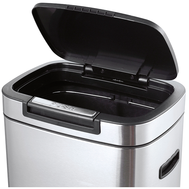 Lid Press Open Trash Can 38L One touch stainless steel push trash bin powder coated black press button metal waste bin