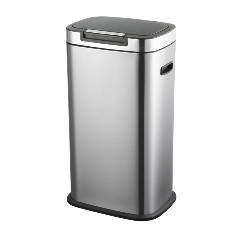 Lid Press Open Trash Can 38L One touch stainless steel push trash bin powder coated black press button metal waste bin