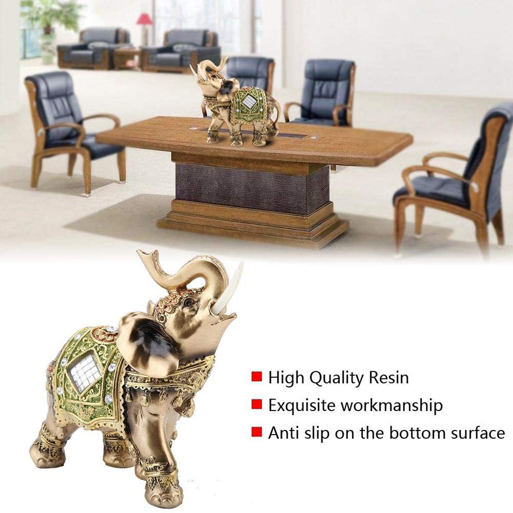 Lucky Feng Shui Statue Green Elephant Sculpture Wealth Figurine for Home Office Decoration Gift