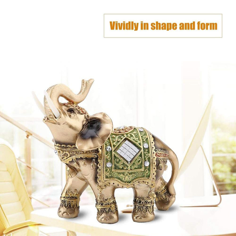 Lucky Feng Shui Statue Green Elephant Sculpture Wealth Figurine for Home Office Decoration Gift