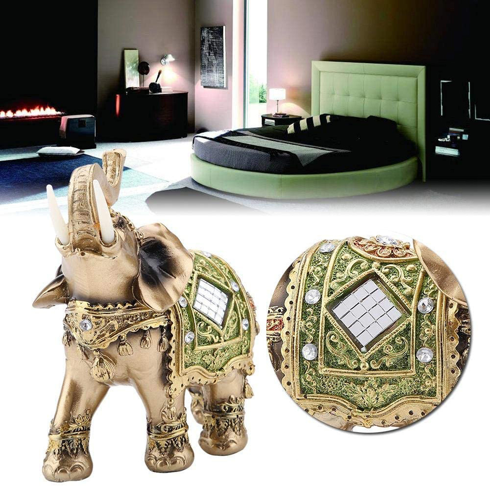 Lucky Feng Shui Statue Green Elephant Sculpture Wealth Figurine for Home Office Decoration Gift