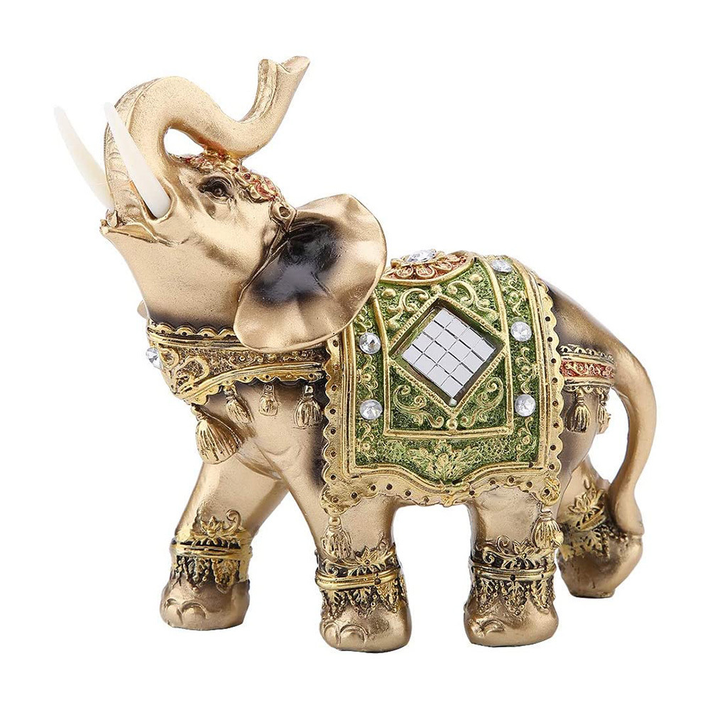 Lucky Feng Shui Statue Green Elephant Sculpture Wealth Figurine for Home Office Decoration Gift