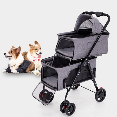 Kingtale Pets Double Pet Stroller for 2 Dogs or Cats Lightweight Foldable Double Pet Stroller with Detachable Carrier