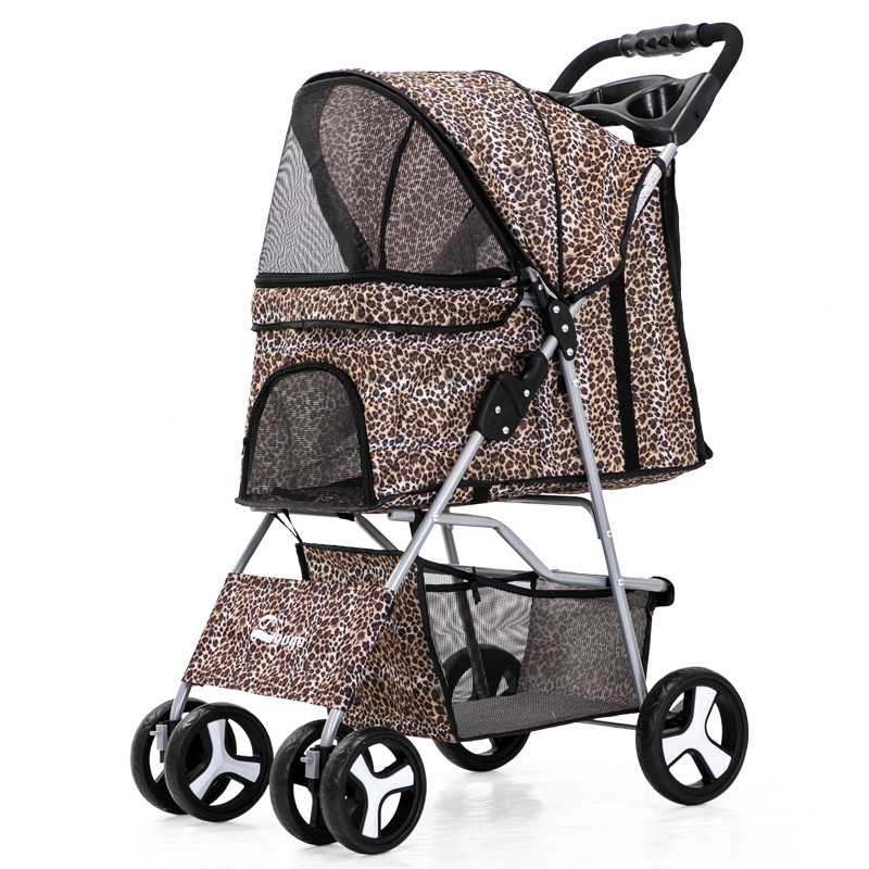 Kingtale 4 Wheel Foldable Cat Dog Stroller with Storage Basket Pet Dog Stroller