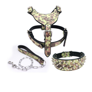 Kingtale Anti-Bite Rivet Set Of Three Super Cool Bullet PU Dog Collar Leash Harness Set Dog Collar And Leash Set