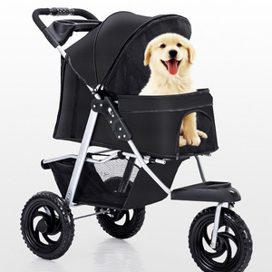 Kingtale Pet Stroller Wheel Foldable Cat Dog Stroller with Storage Basket and Cup Holder for Small and Medium Cats Dogs Puppy