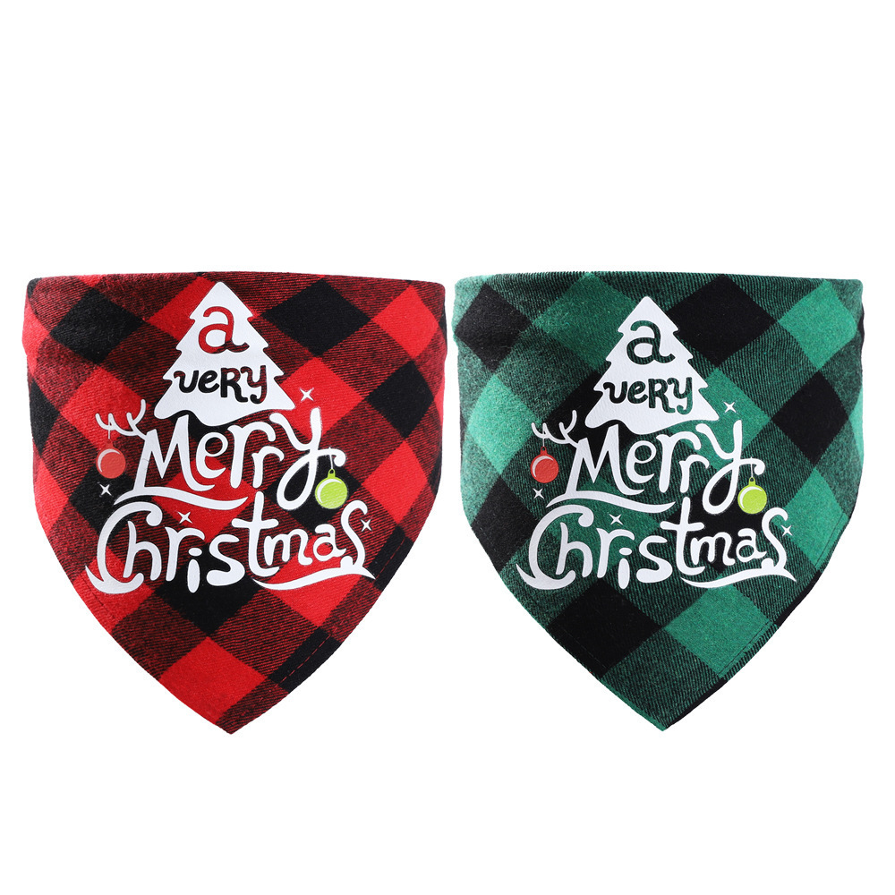 Christmas Dog Bandanas Printing Plaid Pet Scarf Bibs Kerchief Gifts Classic Triangle Merry Christmas Necklace Print Dog Bandana pet christmas