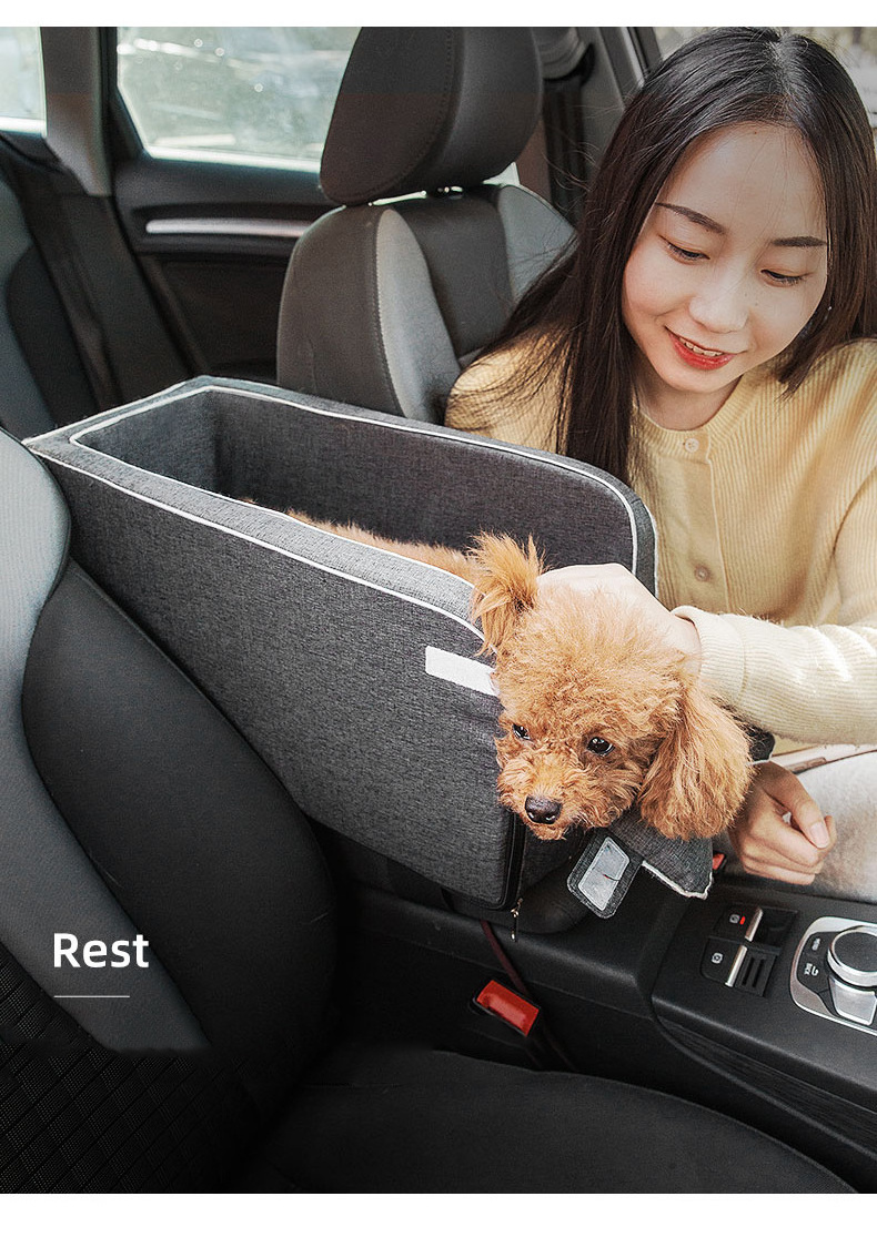 Kingtale Console Pet Car Seat with Storage Pocket Interactive Center Console Dog Seat Fit