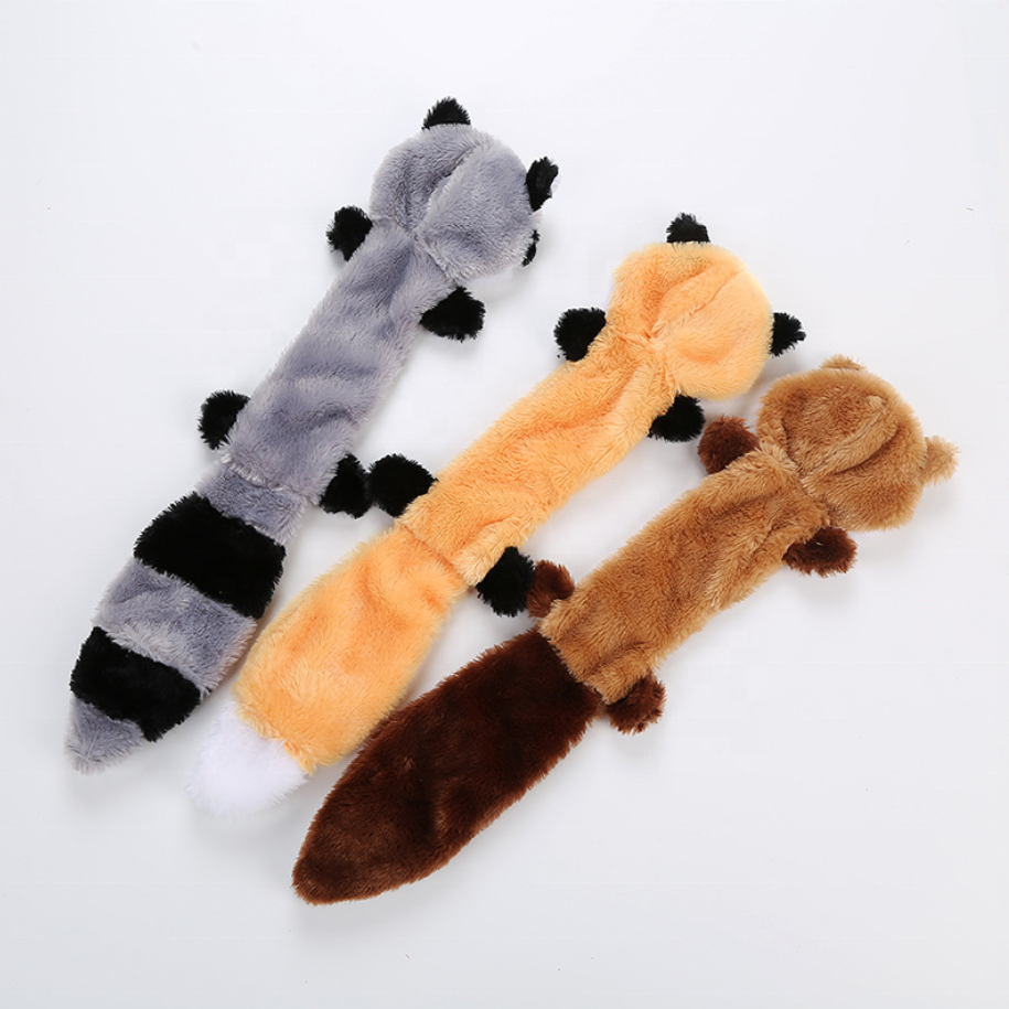 Kingtale Wholesale Fox Raccoon and Squirrel No Stuffing Squeaky Animal Plush Dog Toy