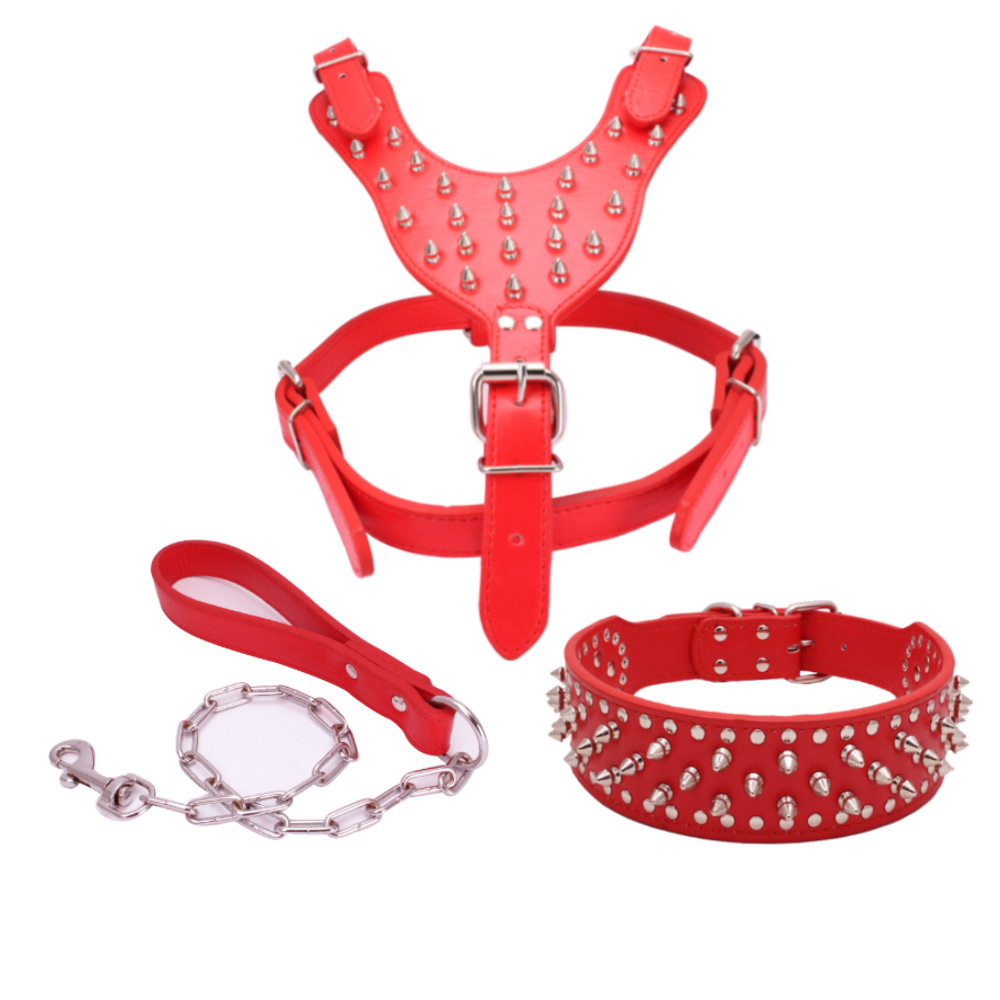 Kingtale Anti-Bite Rivet Set Of Three Super Cool Bullet PU Dog Collar Leash Harness Set Dog Collar And Leash Set