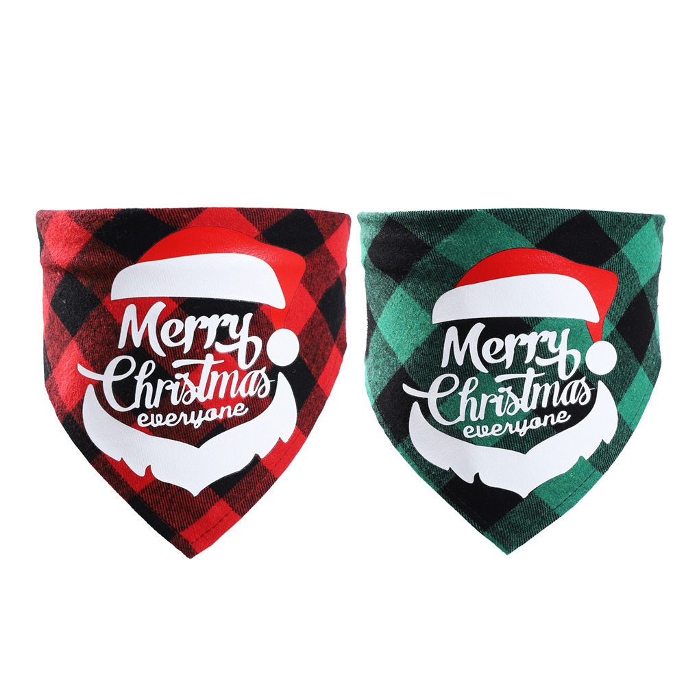 Christmas Dog Bandanas Printing Plaid Pet Scarf Bibs Kerchief Gifts Classic Triangle Merry Christmas Necklace Print Dog Bandana pet christmas