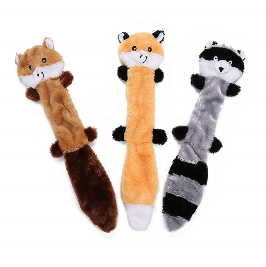 Kingtale Wholesale Fox Raccoon and Squirrel No Stuffing Squeaky Animal Plush Dog Toy