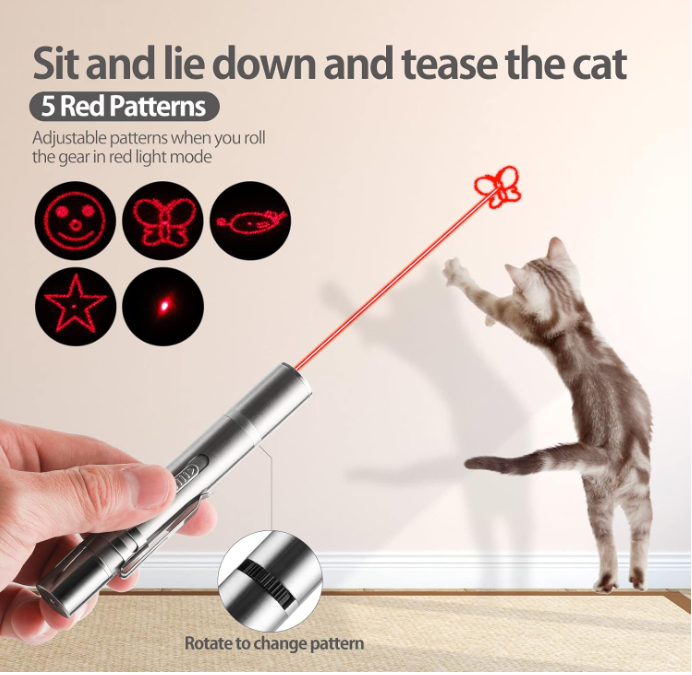 Kingtale Cat Toy Laser Pointer with 5 Patterns USB Recharge Laser Long Range and 3 Modes Training Chaser Interactive Toy