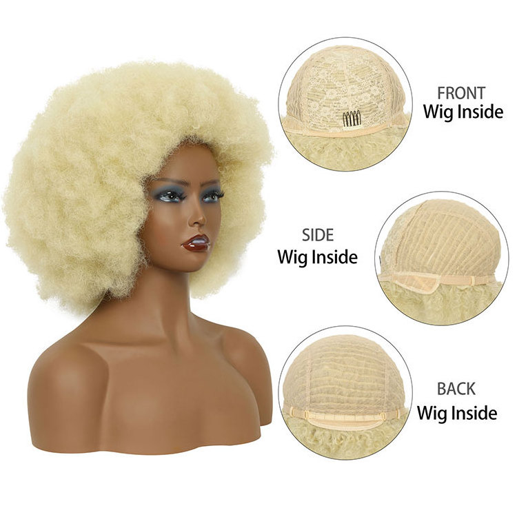 FH factory wholesale blonde afro glueless synthetic wig eco friendly synthetic wigs