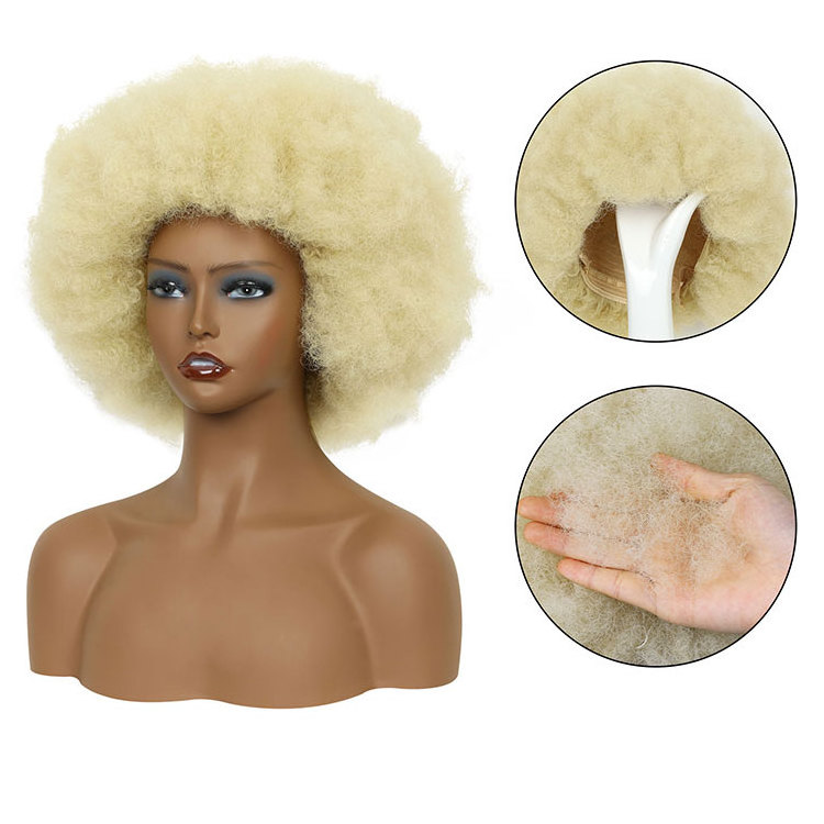 FH factory wholesale blonde afro glueless synthetic wig eco friendly synthetic wigs