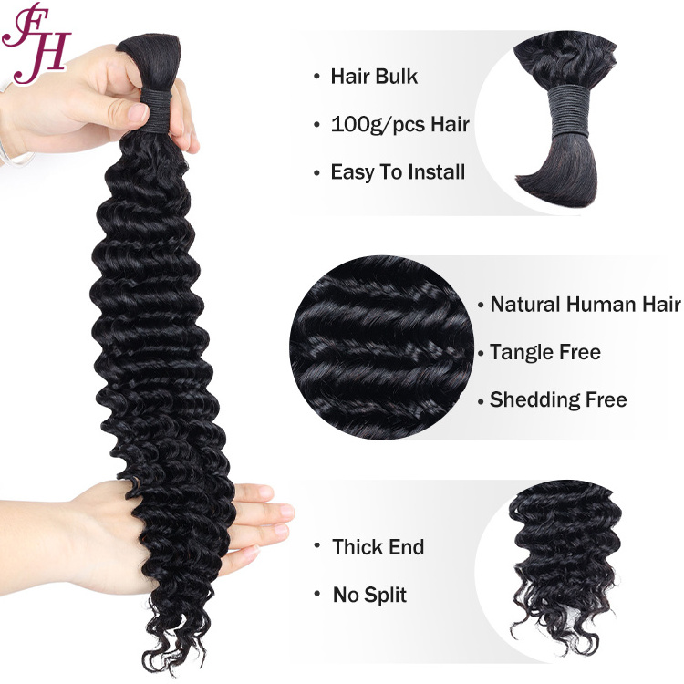 FH wholesale bulk hair vendor unprocessed raw human hair bulk deep wave bulk braiding human hair