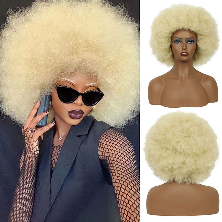 FH factory wholesale blonde afro glueless synthetic wig eco friendly synthetic wigs