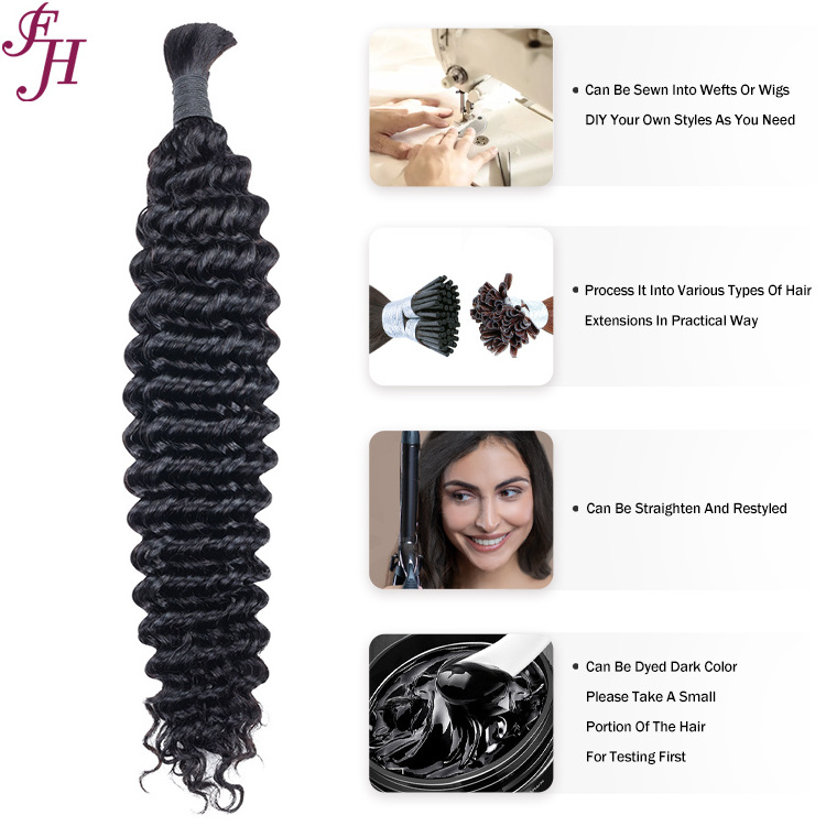 FH wholesale bulk hair vendor unprocessed raw human hair bulk deep wave bulk braiding human hair