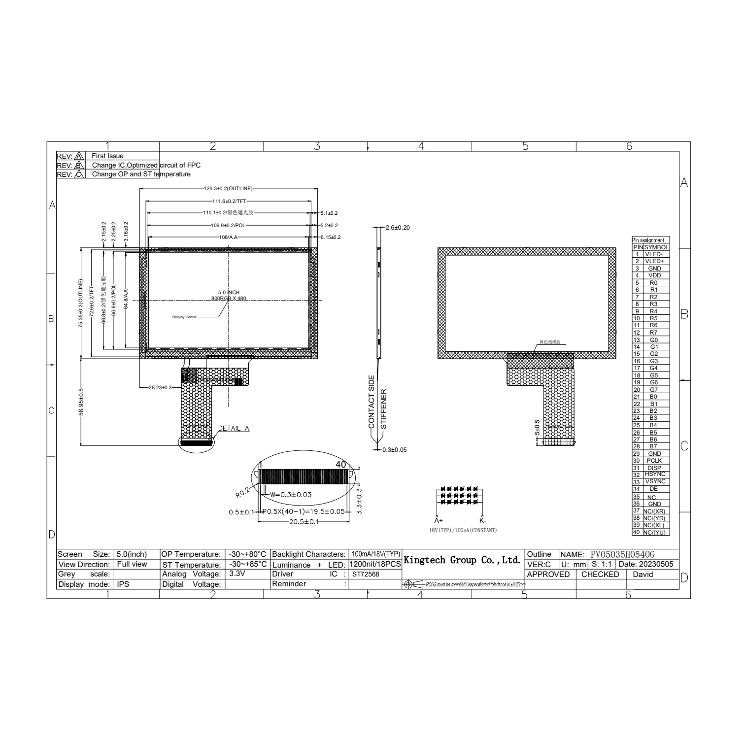 5 inch ips panel tft lcd 800*480 ips touch screen Wide temperature and high brightness lcd display module for Two-wheelers