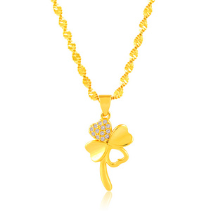 Gold Four Leaf Clover with Zircon Gold Plated18 Inch Chain Necklace For Women or Men Wedding Engagement Party Fashion Gift