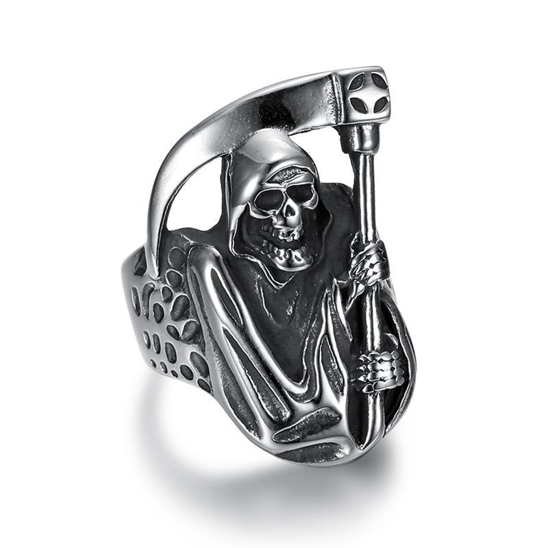 Mens Biker Goth Death Skull Grim Reaper Ring Stainless Steel Size 7-15 Fashion Jewelry Rings Accessories Factory Wholesale