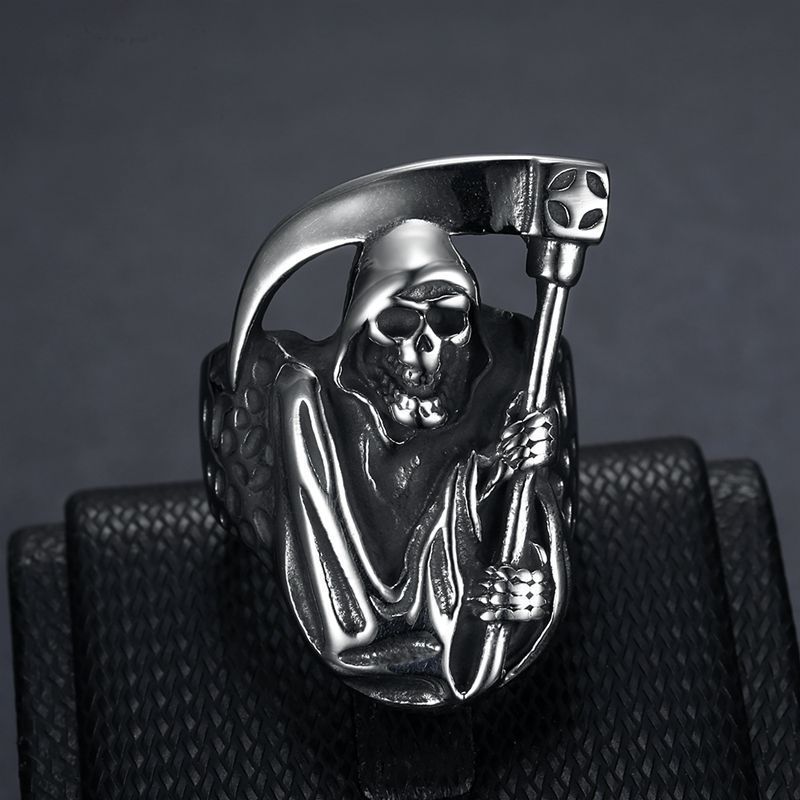 Mens Biker Goth Death Skull Grim Reaper Ring Stainless Steel Size 7-15 Fashion Jewelry Rings Accessories Factory Wholesale