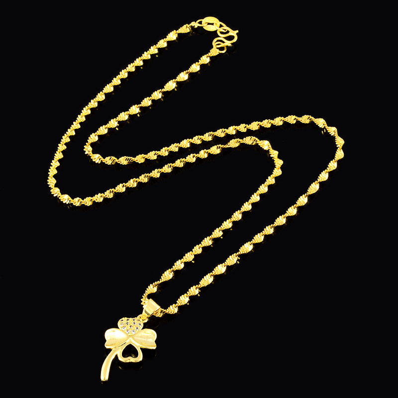 Gold Four Leaf Clover with Zircon Gold Plated18 Inch Chain Necklace For Women or Men Wedding Engagement Party Fashion Gift