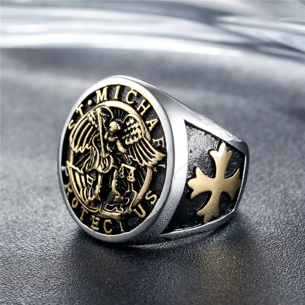 Mens Stainless Steel Catholic Archangel St Saint Michael Ring Size 7-15 Fashion Jewelry Rings Factory Wholesale Dropshipping